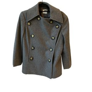 Celine short peacoat. Grey wool/cashmere blend. Double breasted jacket